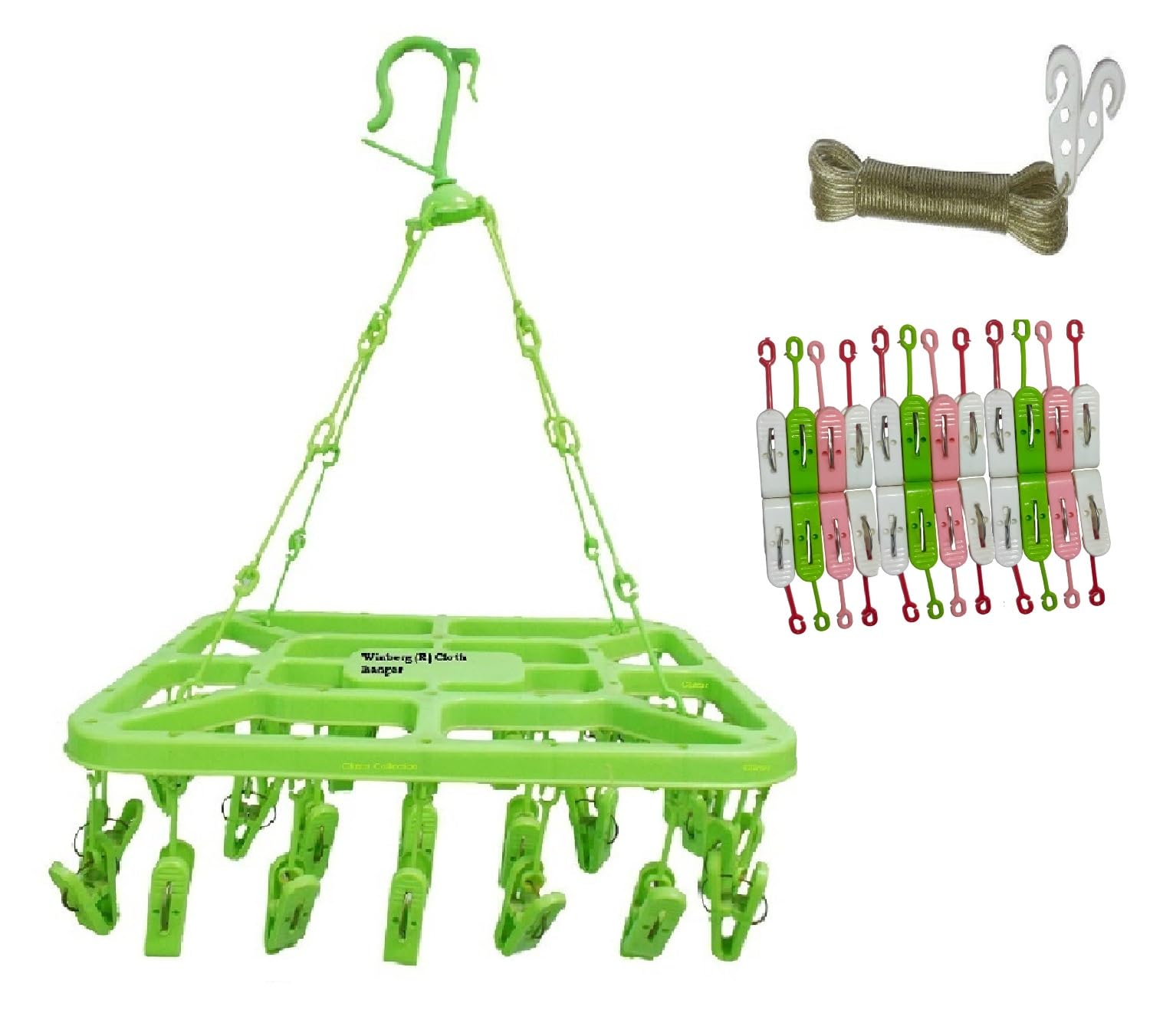 Winberg 32 Clip/Peg Hanger Laundry Clothesline Hanging Rack for Drying Cloth Random Colour 32clip-Combo