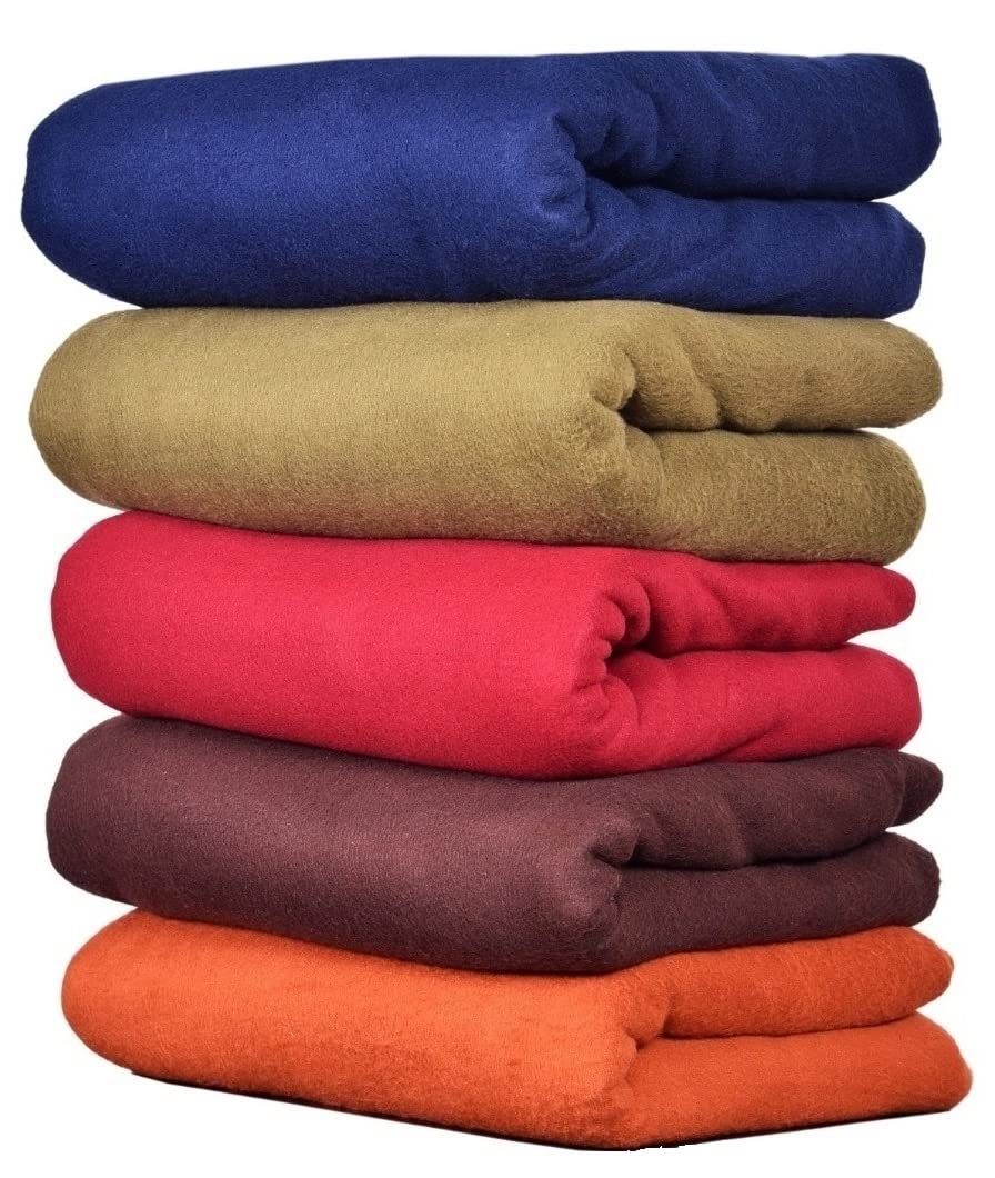 GOYAL'S Modern Plain Fleece Double Bed All Season Blanket/Comforter/Dohar, 250 Thread Count - Pack of 5 (87x85 Inch, Double Bed) (5 Colours - Blue, Brown, Red, Green, Orange)