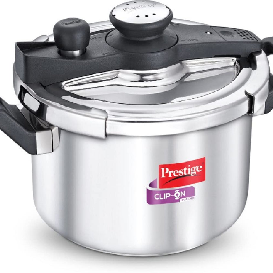 Prestige 5L Svachh Clip-on Induction Base Outer Lid Stainless SteelPressure cooker|Easy to Open lid|Deep Lid controls spillage|Silver| Pressure Indicator | Anti-bulge Base | Cool Touch Weight