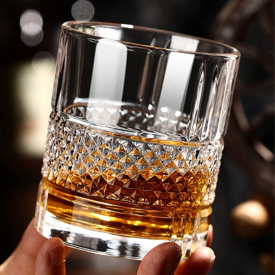 VILON premium Stylish Old Fashion Rocks Tumblers Lead-Free Whiskey Glasses for Scotch Bourbon Cognac Brandy Cocktail Whiskey | Set of 6 | 300 ML | Transparent