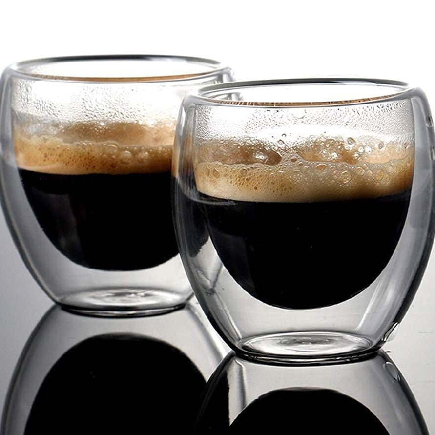 MUAC Dubble Wall Drinking Glasses for Water, Soda, Juice, Milk, Tea, Coffee, Cappuccino, Latte, Espresso, Americano, Coke, Beer, Spirits, Cocktails Glass (250ML, Transparent) (2 Glass)