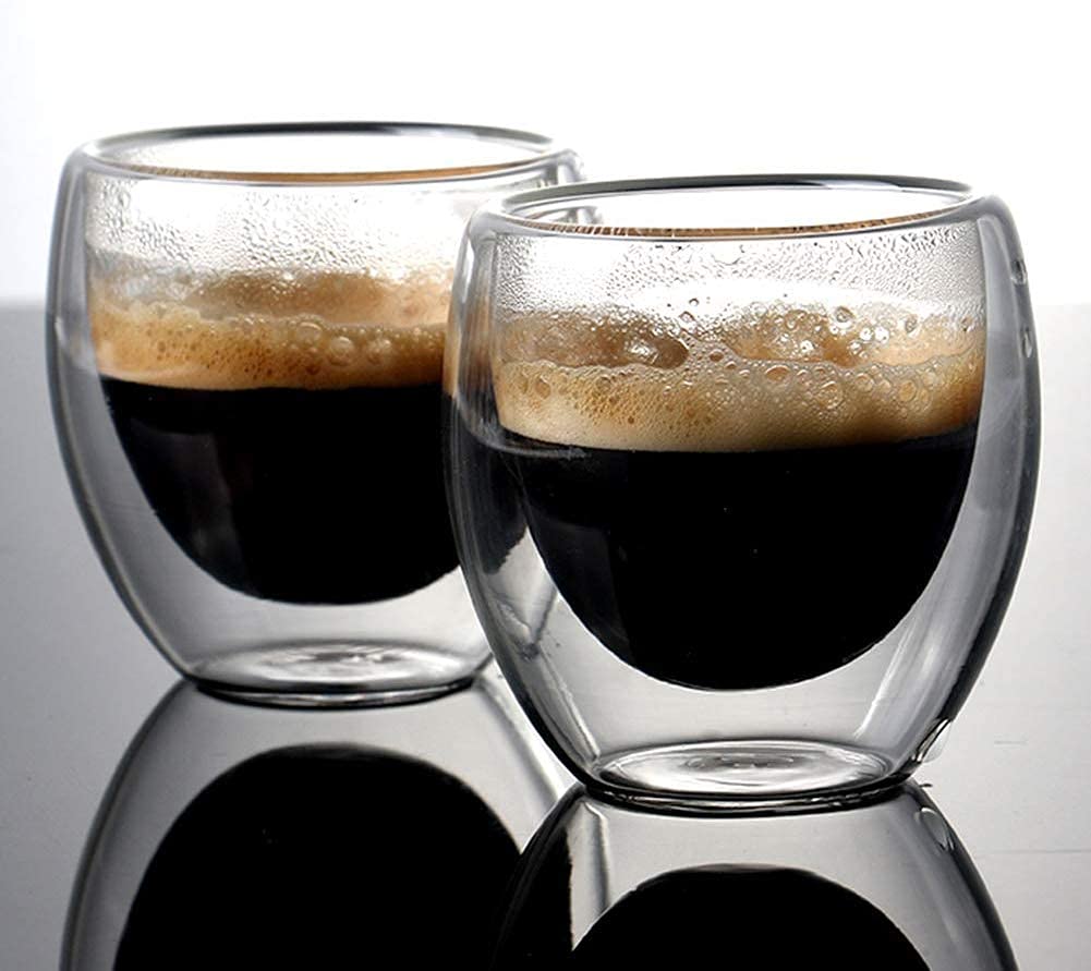 MUAC Dubble Wall Drinking Glasses for Water, Soda, Juice, Milk, Tea, Coffee, Cappuccino, Latte, Espresso, Americano, Coke, Beer, Spirits, Cocktails Glass (250ML, Transparent) (2 Glass)