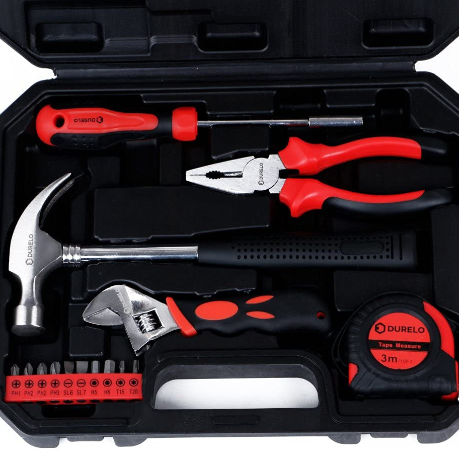 DURELO HTK-15 Hand Tool Kit (Red, 15 Pieces)