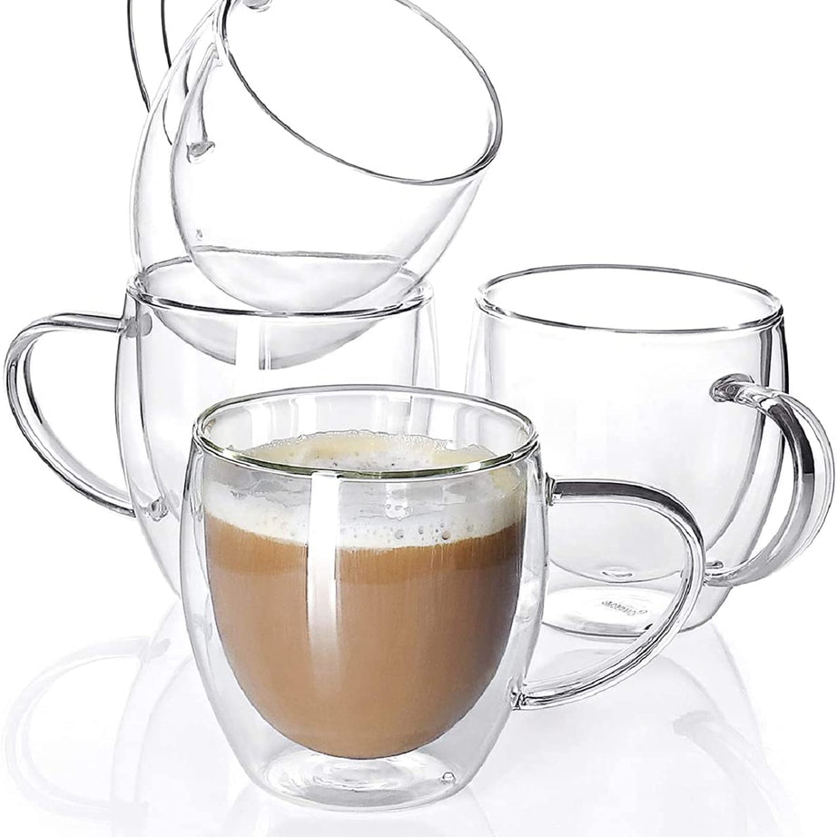 ORBIX Borosilicate Insulated Double Walled Glass Coffee/Espresso/Latte/Tea Cups/Mugs, Heat Resistant 250 ml, Pack of (6)