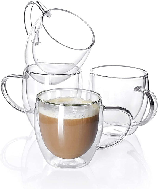 ORBIX Borosilicate Insulated Double Walled Glass Coffee/Espresso/Latte/Tea Cups/Mugs, Heat Resistant 250 ml, Pack of (6)