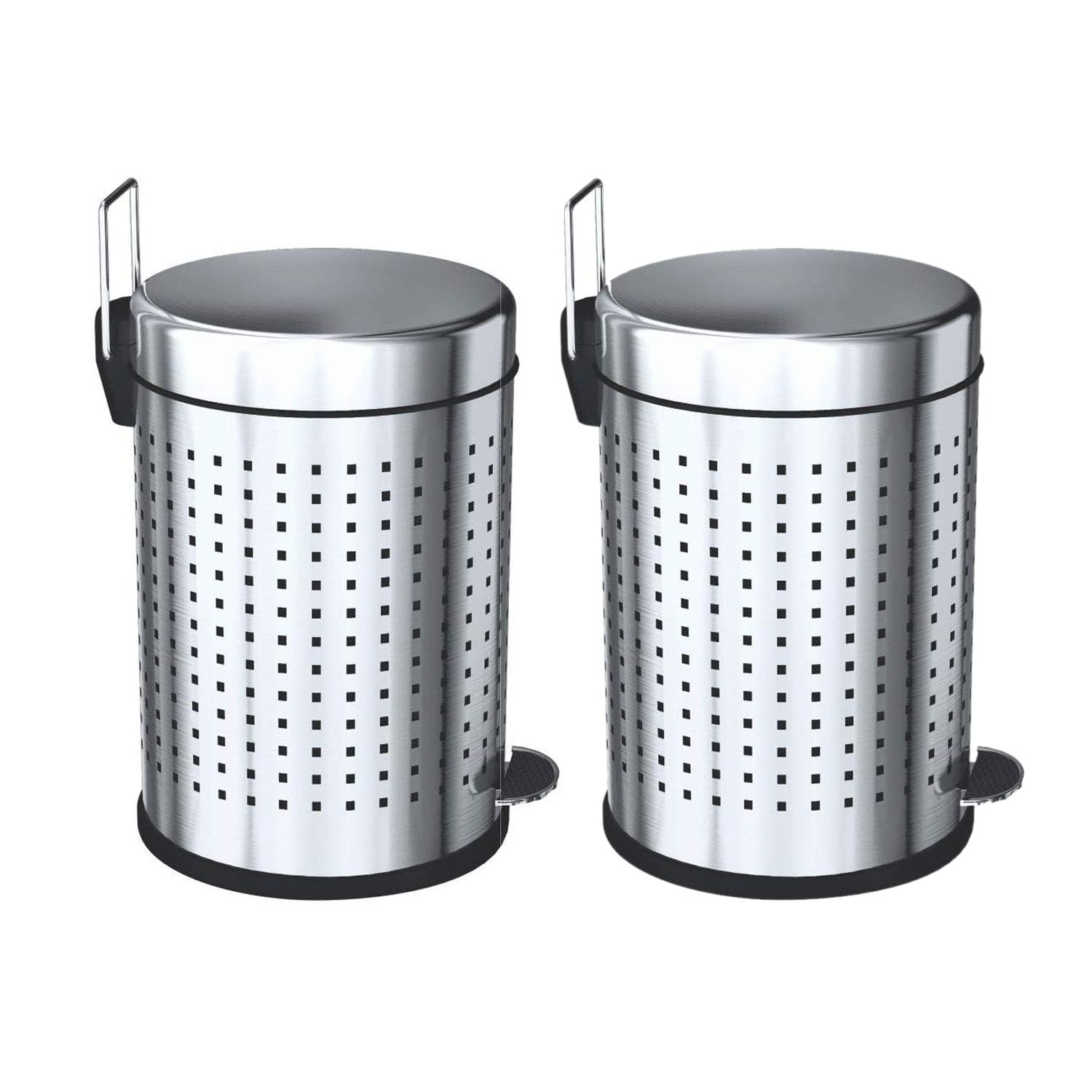 mofna Stainless Steel Perforated Pedal Dustbin With Inner Plastic Bucket - Modern & Durable Garbage Bin, Trashcan, Wastbasker, Paper Bin, 7x10 Inch, 5 Liter, Pack of 2 Pcs