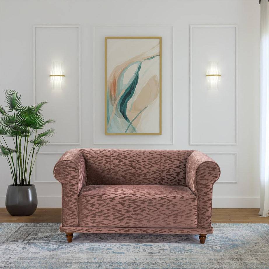 COUCH CULTURE Zara Fabric Sofa for Living Room|Bedroom|2 Seater|2 Persons Sofa|Premium textured Fabric with Cushioned Rolled Armrest |3 Years Warranty|Crafted Wooden Legs|Rosky Blush Colour