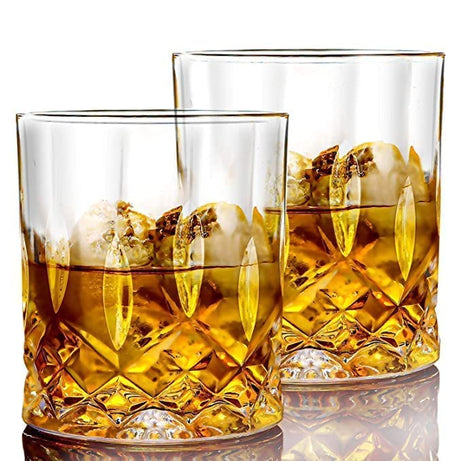 SKDBPM Crystal Whiskey Glasses Set of 2 pcs - 320ml Bar Glass for Drinking Bourbon, Scotch, Water Glass, Cocktails, Cognac Whisky Glass Diamond Cut Glass (Ducati)