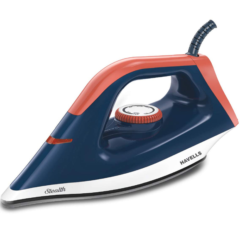 Havells ABS Stealth 1000 Watt Dry Iron With American Heritage Non Stick Sole Plate, Aerodynamic Design, Easy Grip Temperature Knob & 2 Years Warranty. (Blue), 1000 Watts