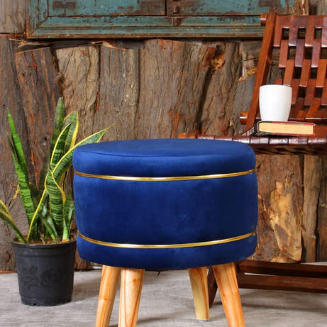 Shadowkart Pouffes Sitting Stool for Living Room, Mudda Puffy Wooden Ottoman Stools, Pouffe Footstool, Pouf for Office Home Decoration & Dressing Table, 16x16x18 Inch, Royal Blue