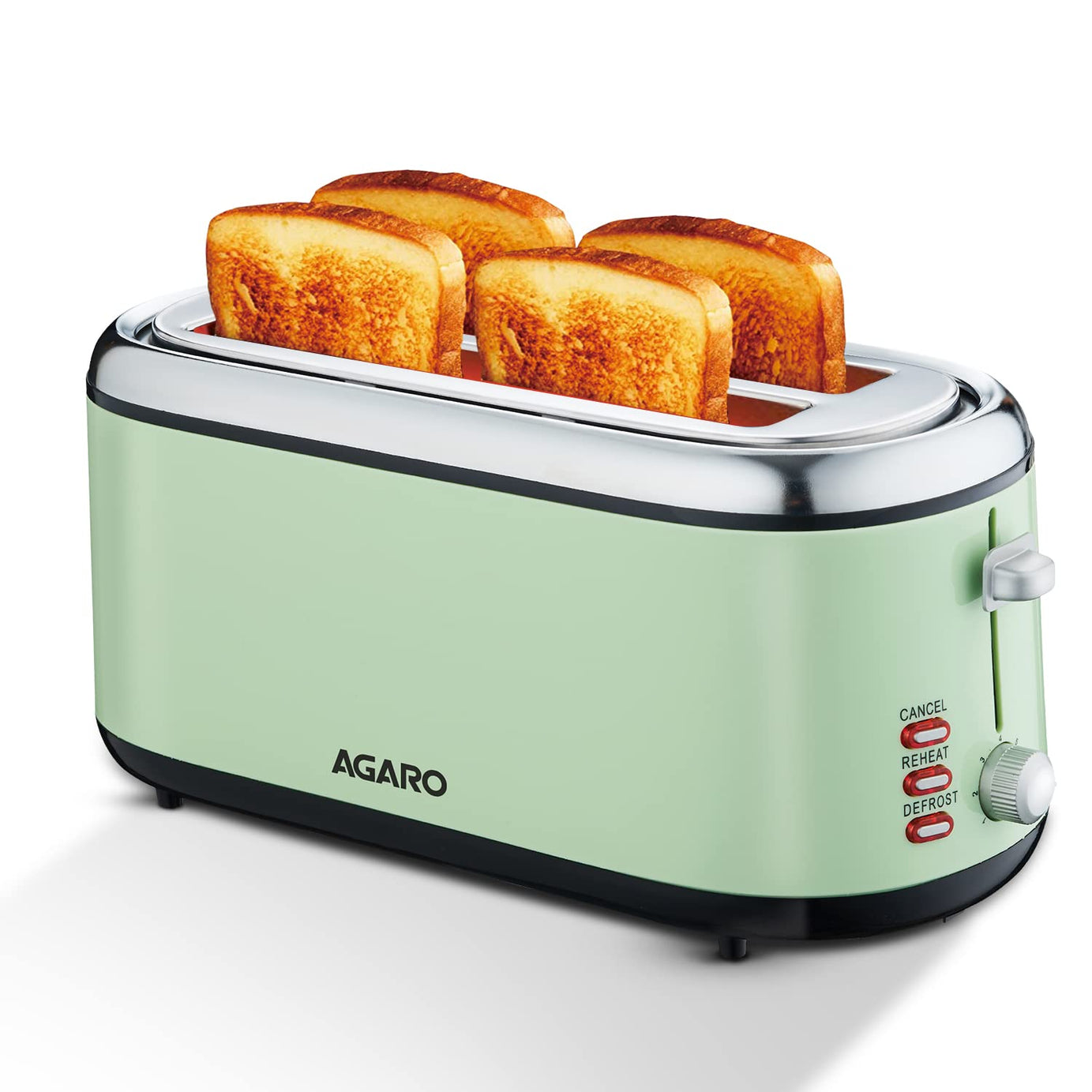 AGARO Royal 4 Slice Stainless Steel Pop Up Toaster, With Cancel, Reheat And Defrost Functions, Variable Heat Settings, Removable Crumb Tray,Bread, Breakfast, 1450 Watts