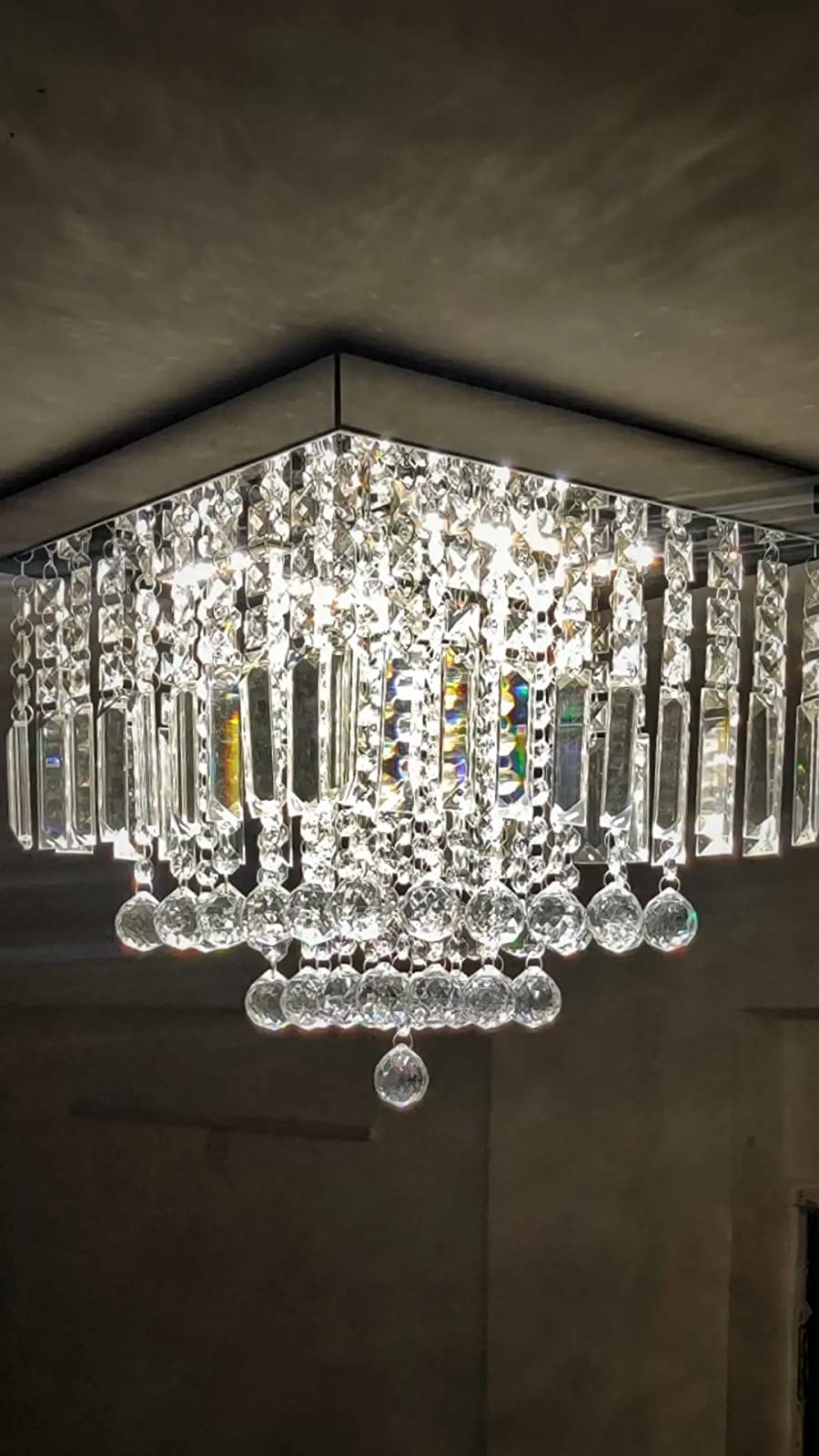 honeywolf LED Ceiling Light, Fancy Crystal Glass Chandelier for Living Room, Hall, Hotel, Resort, Office Decoration (Yellow, White & Warm White, 40 X 40)