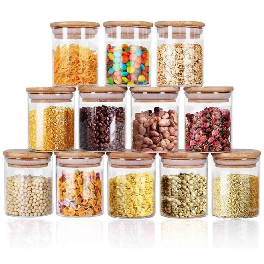 EVATTA Glass Jars For Kitchen 250 Ml | Set Of 12 | Airtight Lid | Glass Storage Jar and Container | kitchen containers set | Glass Jar | Storage Containers for kitchen