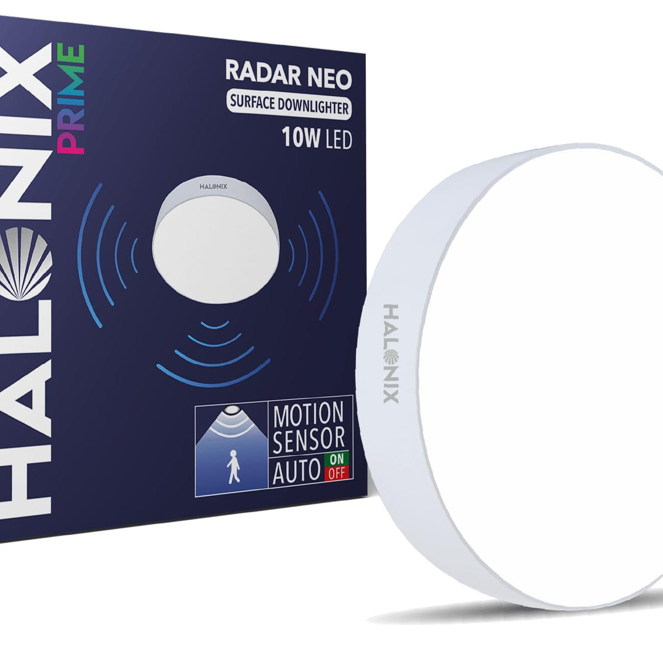 Halonix Motion Sensor 10W 6500K White Radar neo Surface Polycarbonate downlighter | No False Ceiling Required | Auto on- Auto Off Ceiling Light | Surface Mounted LED Down Light for Ceiling | Pack of 1