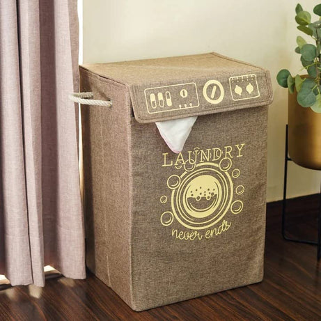 The Artment Your Artistic Apartment Pureload Laundry Basket (Brown) For Clothes With Lid & Handles, Toys Organiser, Storage Box, Foldable Bin, Multipurose For Home, 45 Liters