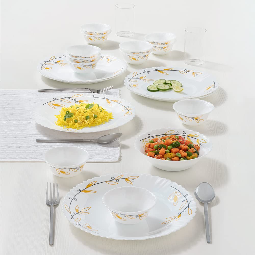 Larah by Borosil Bella Silk Series Opalware Dinner Set | 19 Pieces for Family of 6 | Microwave & Dishwasher Safe | Bone-Ash Free | Crockery Set for Dining & Gifting | Plates & Bowls | White