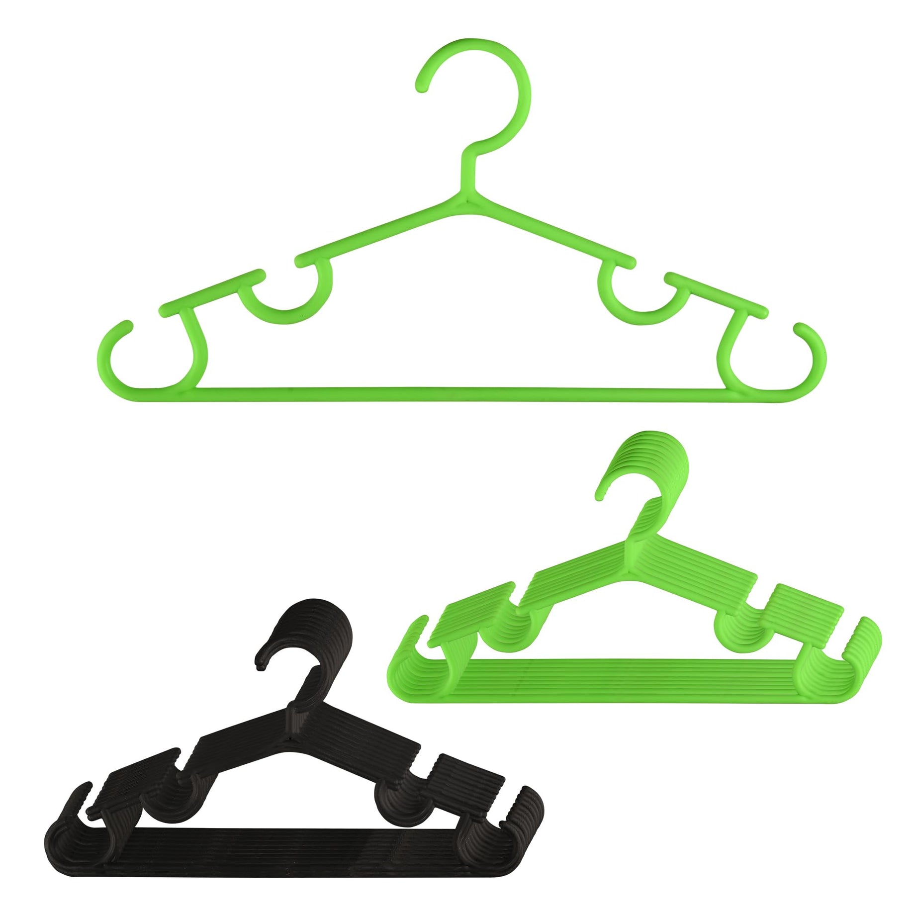 Kuber Industries Pack of 20 Hangers | Multi-Purpose Hangers for Wardrobe-Almirah-Cabinets-Closet | Plastic Cloth Hanger for Trouser-Skirts-Coat-Dresses-Ties | 103 | Green & Black