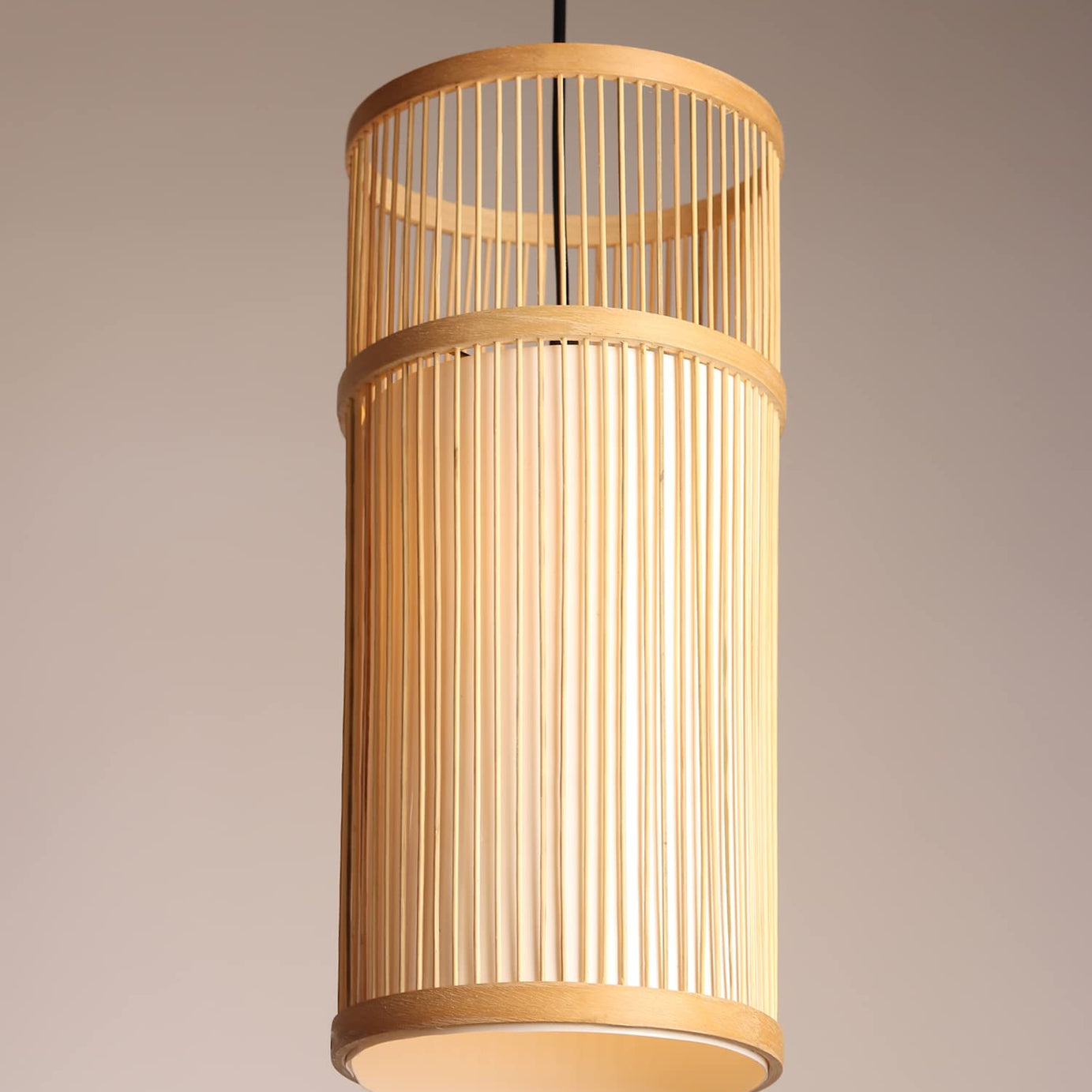 Habere India-All the Cultures Fabricating India Bamboo Lamps | Bamboo Pendant Lamp | Boho Pendant Lamp | Cane Lampshade | Rattan Lampshade | Bamboo Hanging Lampshade (Diameter 18 CM, Height 42 CM)