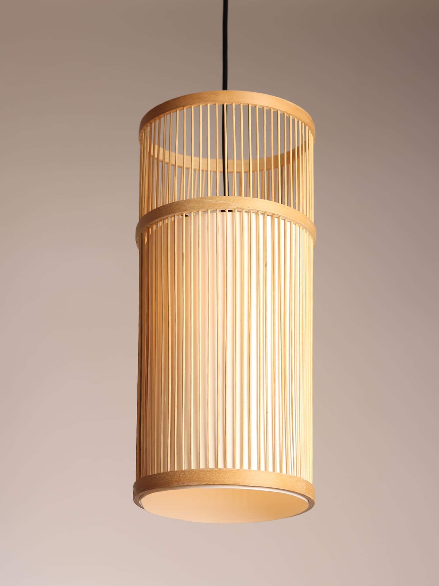 Habere India-All the Cultures Fabricating India Bamboo Lamps | Bamboo Pendant Lamp | Boho Pendant Lamp | Cane Lampshade | Rattan Lampshade | Bamboo Hanging Lampshade (Diameter 18 CM, Height 42 CM)