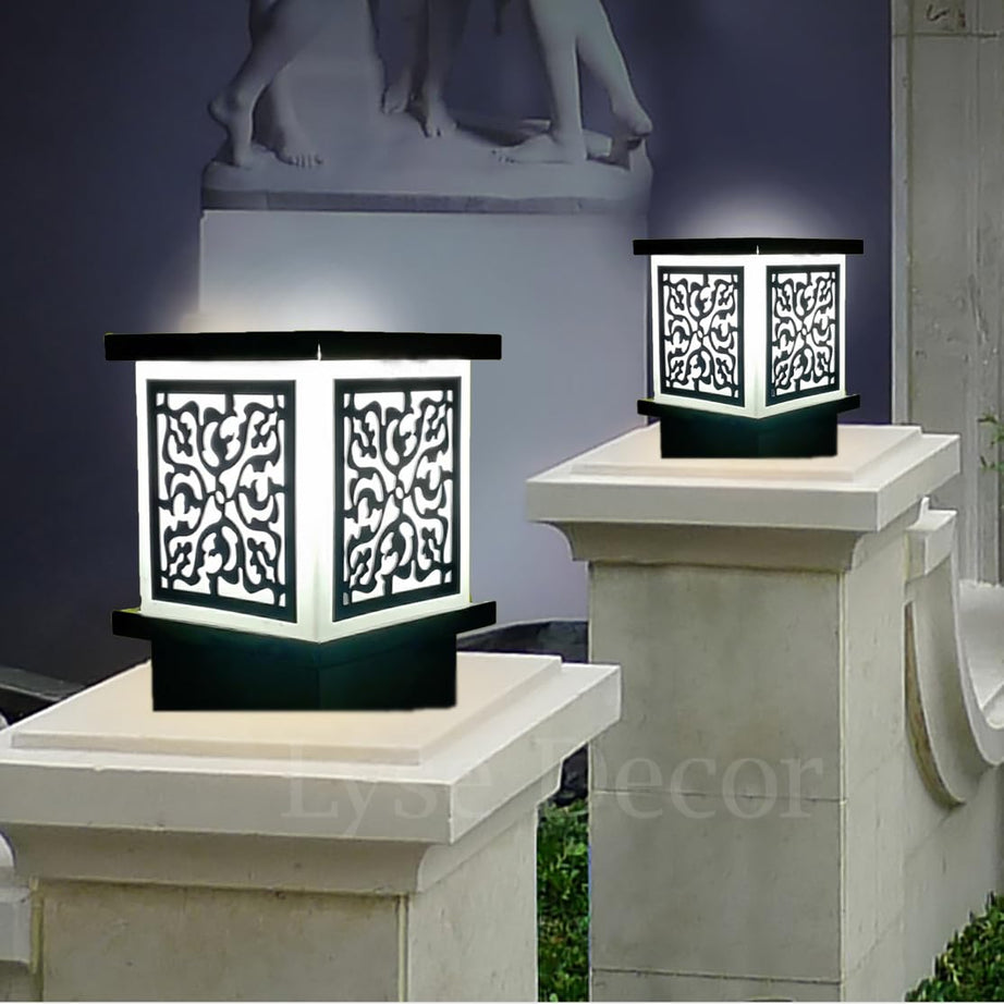 Lyse Decor Black Shade Modern Design Waterproof Metal Outdoor Light Gate Light Garden Light (Pack of 2) (Black & White)