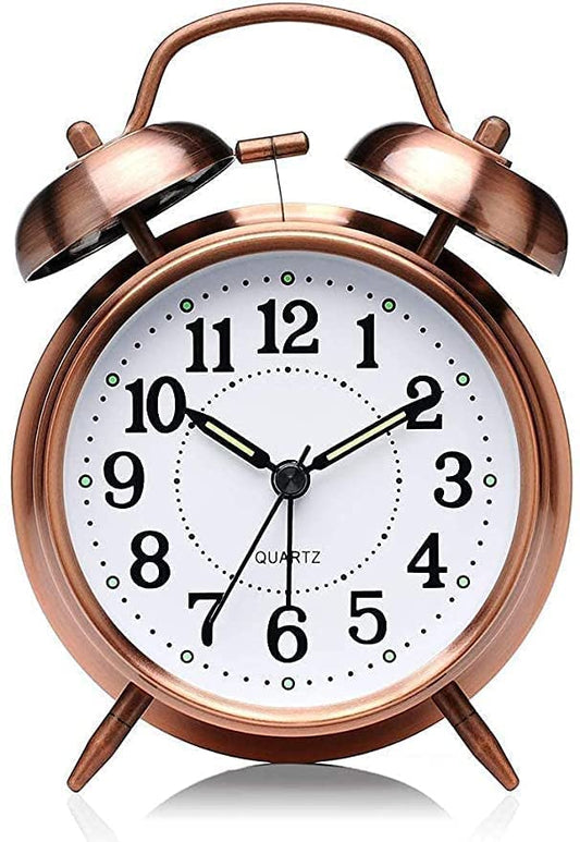 VKR® Vintage Twin Bell Table Top Alarm Clock with Night LED Light Display Alarm Clock Ideal for Bedroom Kids/Students (Copper)