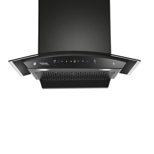 Hindware Smarts Amyra 60 cm, 1200 m³/hr* Stylish Filterless Auto-Clean Wall Mounted Chimney for Kitchen with Motion Sensors, Touch Control and LED Lamps (Black), Free 1 Year Extended warranty