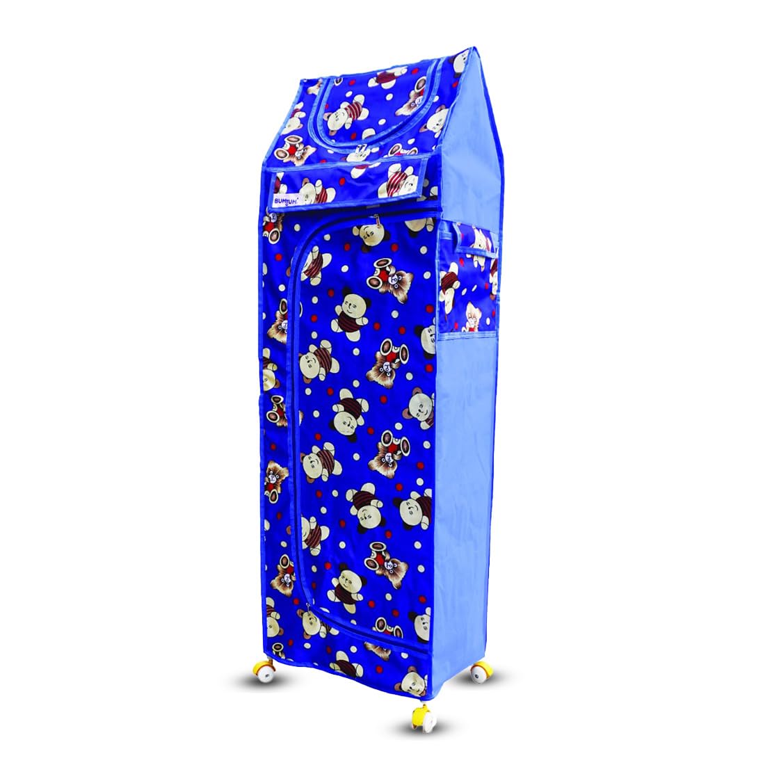 BUMTUM Baby Wardrobe Multipurpose 6 Shelve |Foldable Almirah| Baby Wardrobe for Clothes Storage | Baby Wardrobe Cover | Baby Wardrobe Wheels (Teddy Print, Blue)