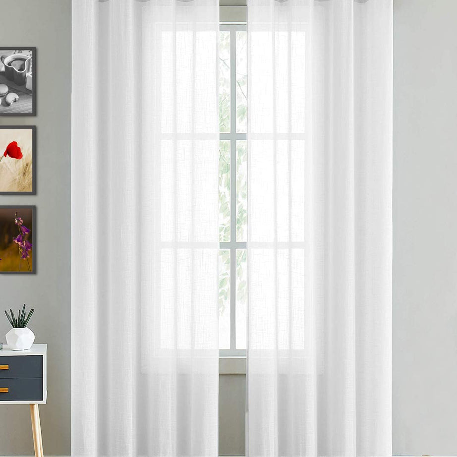 Homemonde 6 Feet Curtain Window - Cotton Solid Sheer Transparent Curtains Set Of 2 For Living Room, Office Decoration, White - Grommet