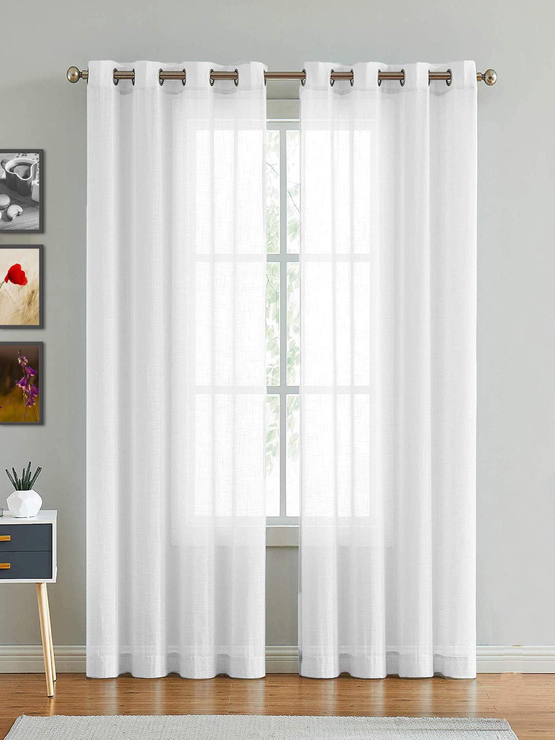 Homemonde 6 Feet Curtain Window - Cotton Solid Sheer Transparent Curtains Set Of 2 For Living Room, Office Decoration, White - Grommet