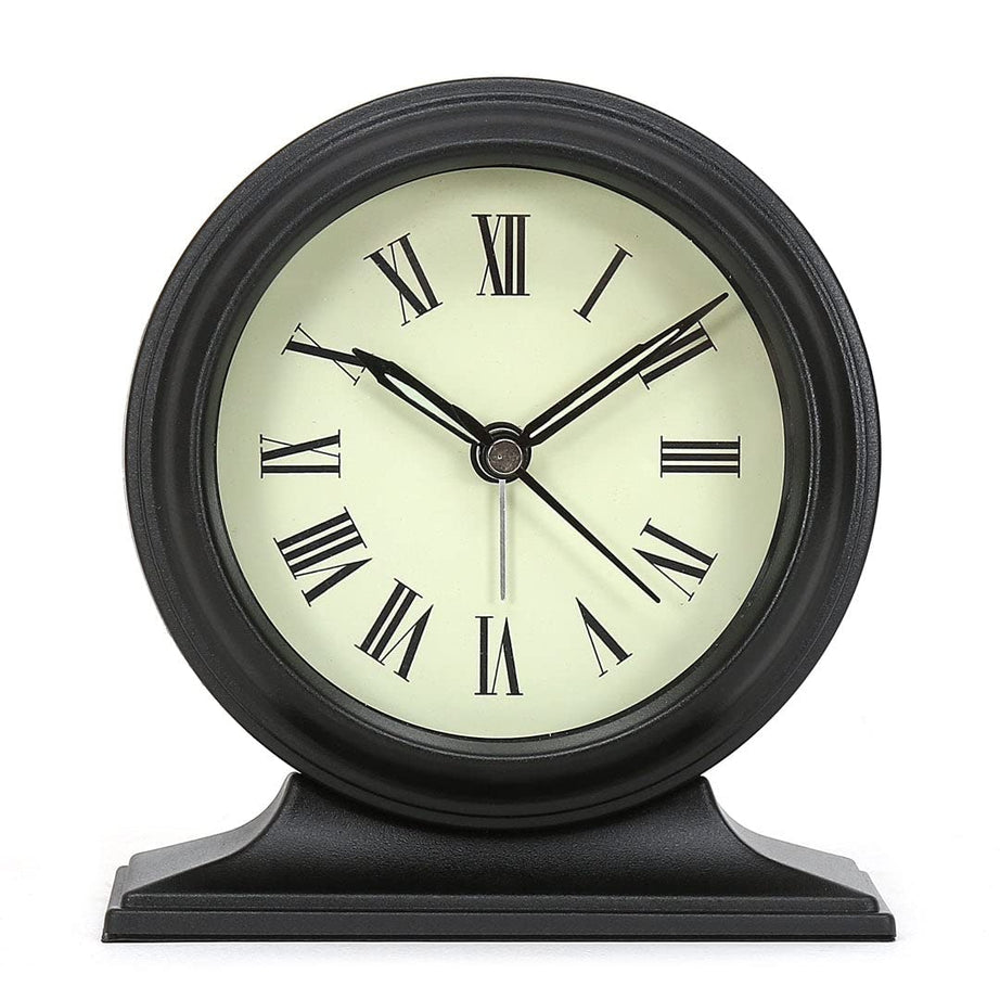 @Home By Nilkamal Sigma Table Clock (Black) - Analog, Plastic, 130 Mm, 13 Cm