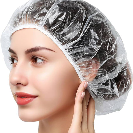 IE Shower Cap, Transparent Flexible Large Size SHOWER cap,Bathing cap,Waterproof cap, Plastic Cap (PACK OF 50 CAPS)