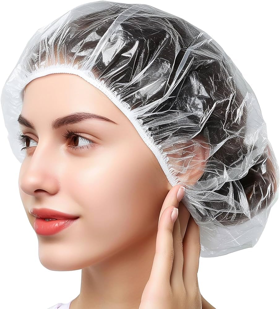 IE Shower Cap, Transparent Flexible Large Size SHOWER cap,Bathing cap,Waterproof cap, Plastic Cap (PACK OF 50 CAPS)