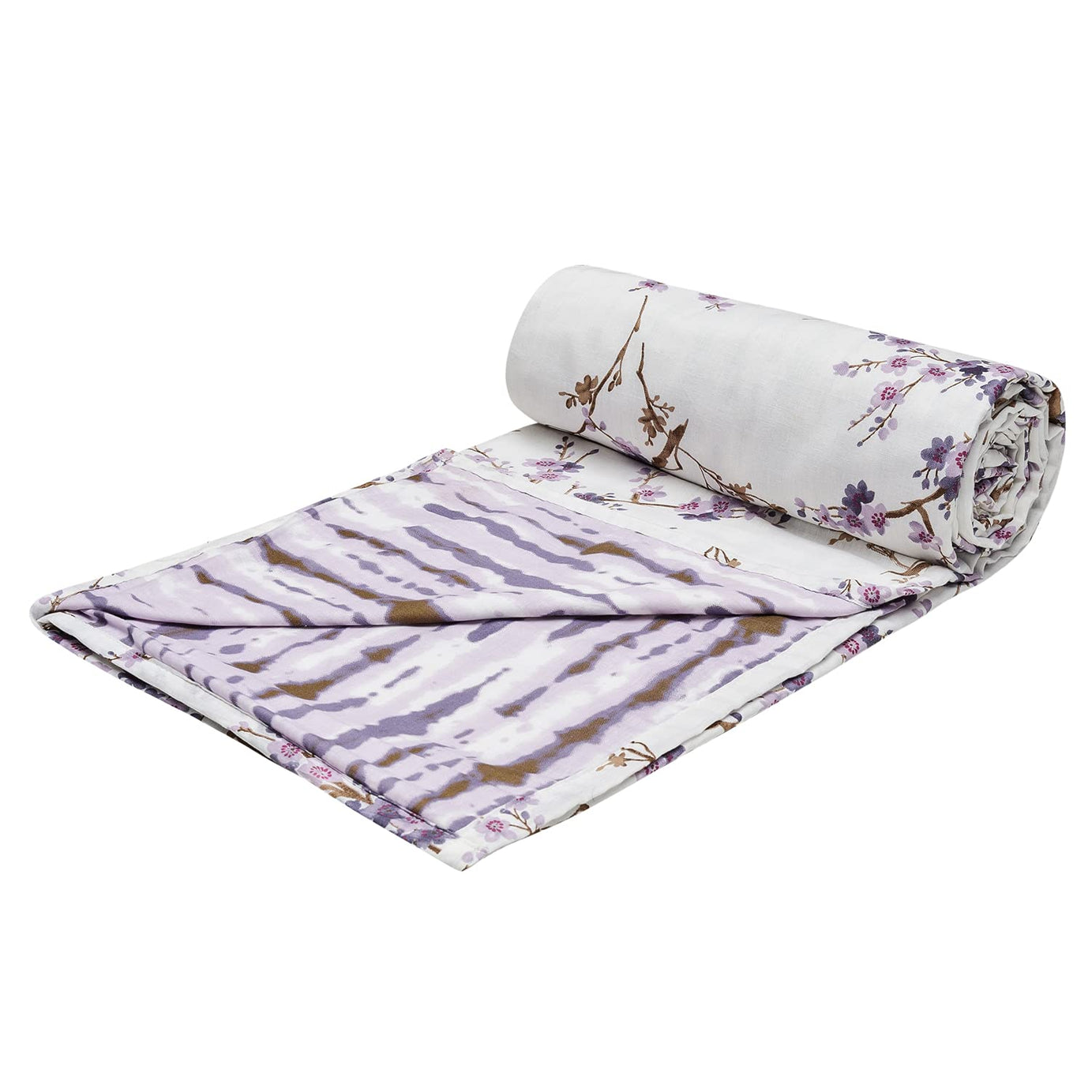 Trance Home Linen Pure Cotton Reversible Dohar Single Bed Size | AC Blanket Comforter | Soft Light-Weight Bed Blanket (56 x 88 inch, Akira Lavender, Pack of 1)