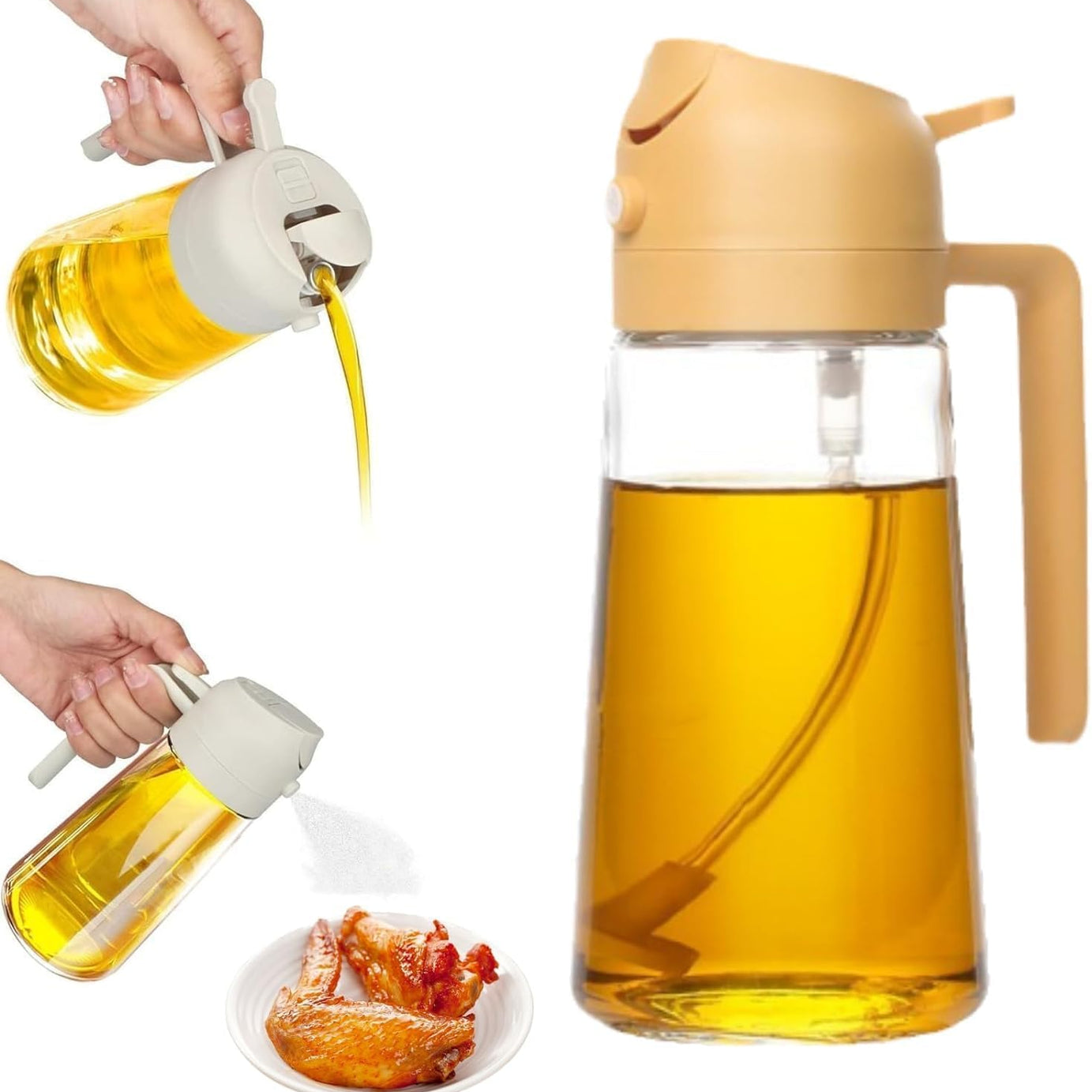 DTWOC Oil Sprayers | 2 In 1 Olive Oil Dispenser & Oil Sprayer | Oil Pots For Kitchen, Salad,Bbq,Roasting, Oil Vinegar Bottle Dual-Use Kitchen Cooking Tool (Multicolour) - Glass, 550 Ml