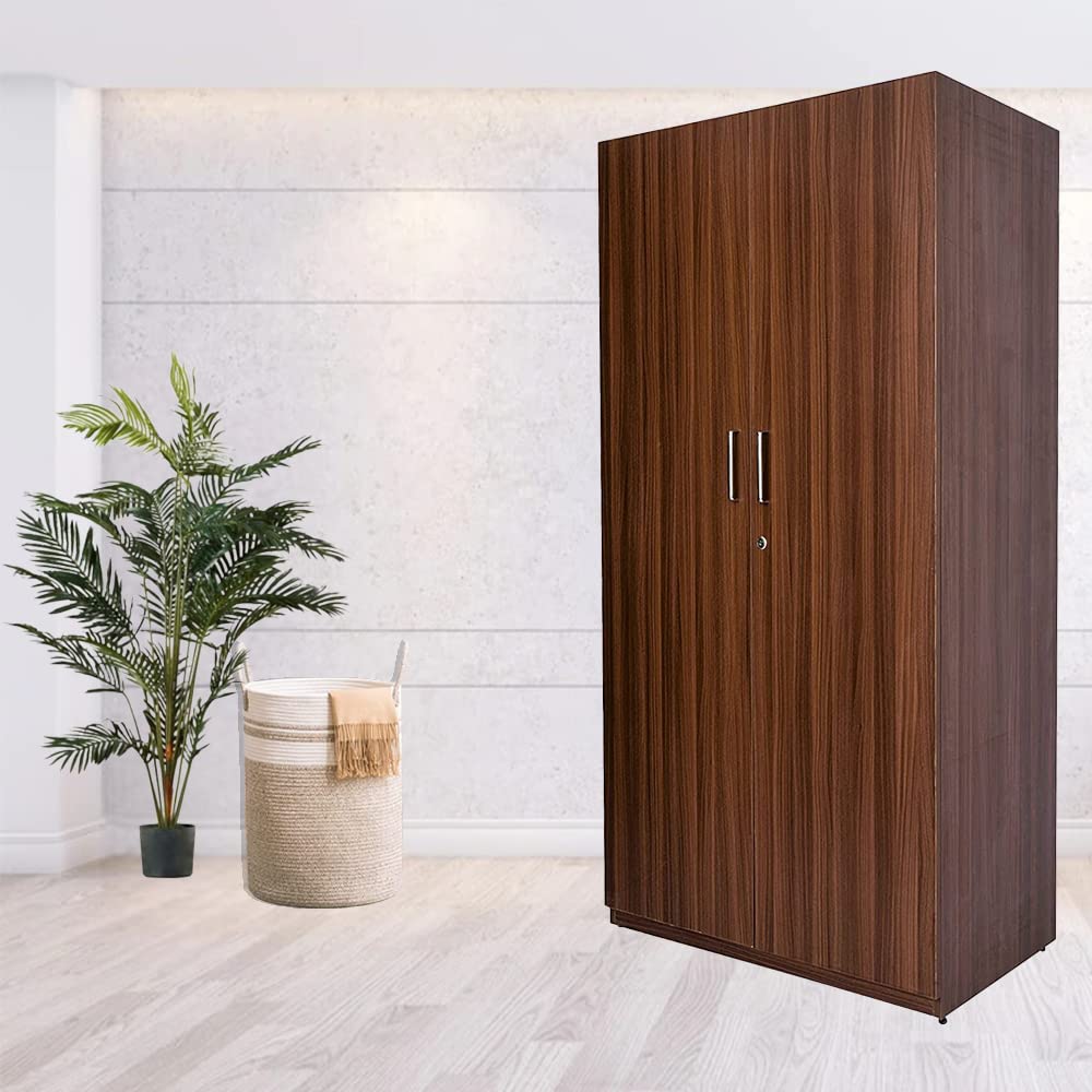 EZYWUD Leo 800 Engineered Wood Classic Planked Walnut Double Door Wardrobe