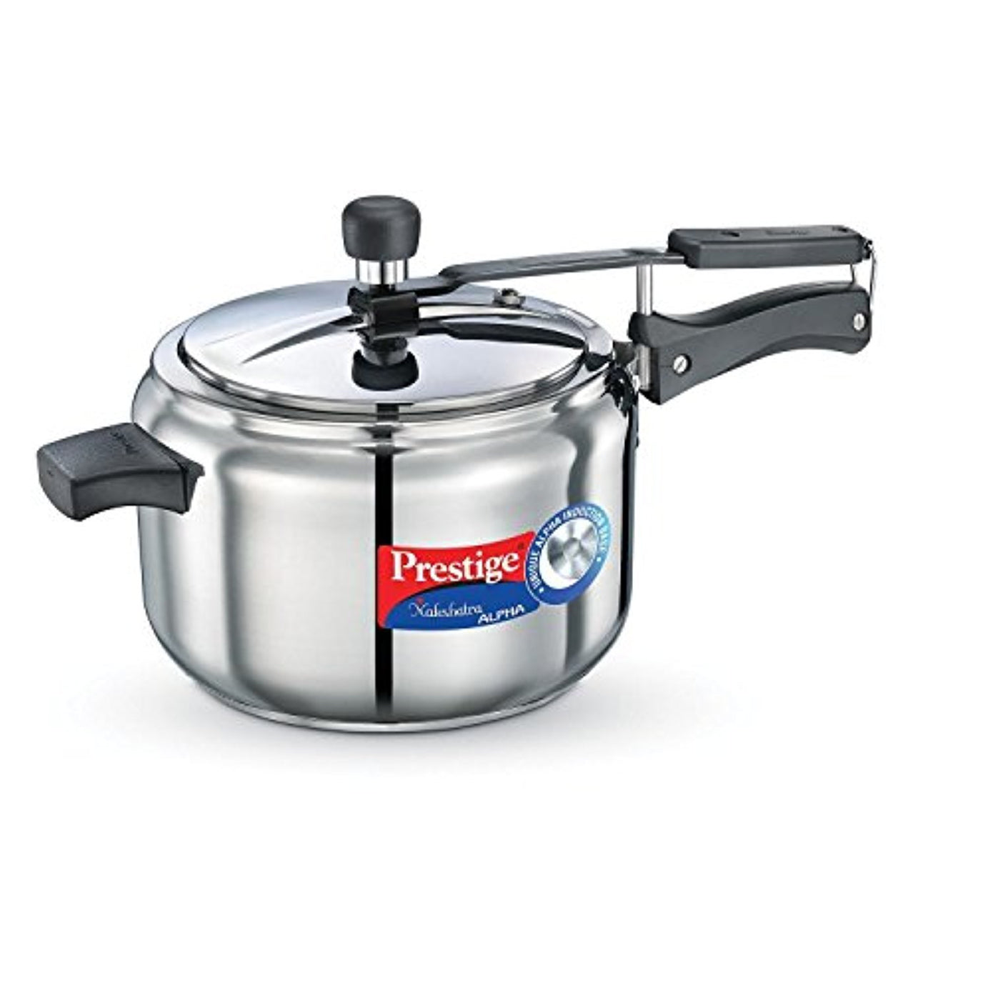 Prestige 5 Litres Nakshatra Alpha Induction Base Inner Lid Stainless Steel Pressure Cooker |Silver | Metallic Safety Plug | Durable Handles | Pressure Regulator