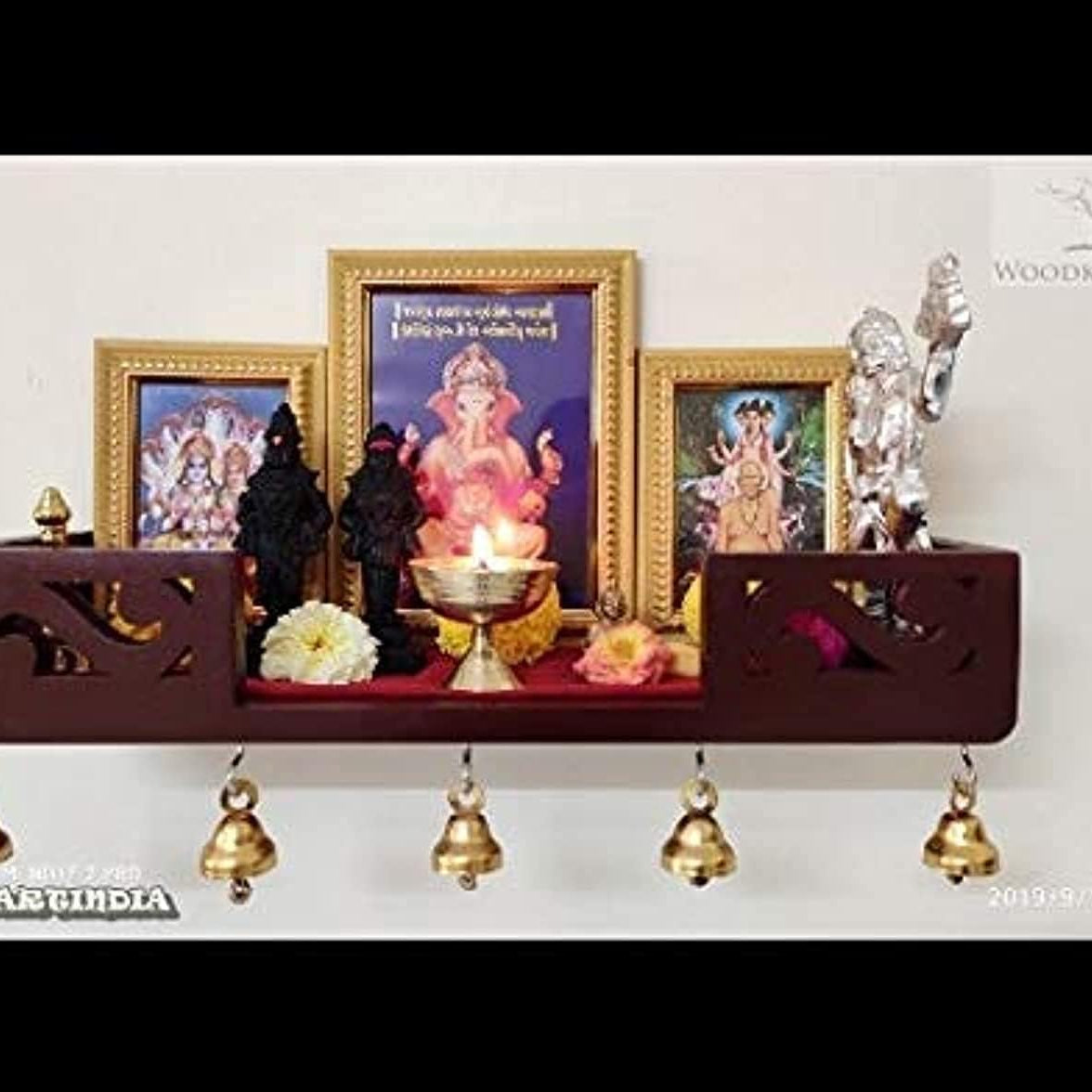 WOOD KARTINDIA Woodkartindia Home Temple Wall Shelf Temple Shelf, Temple Ghar For Statue, Living Room, Office Wall, Brown, 8 Cm