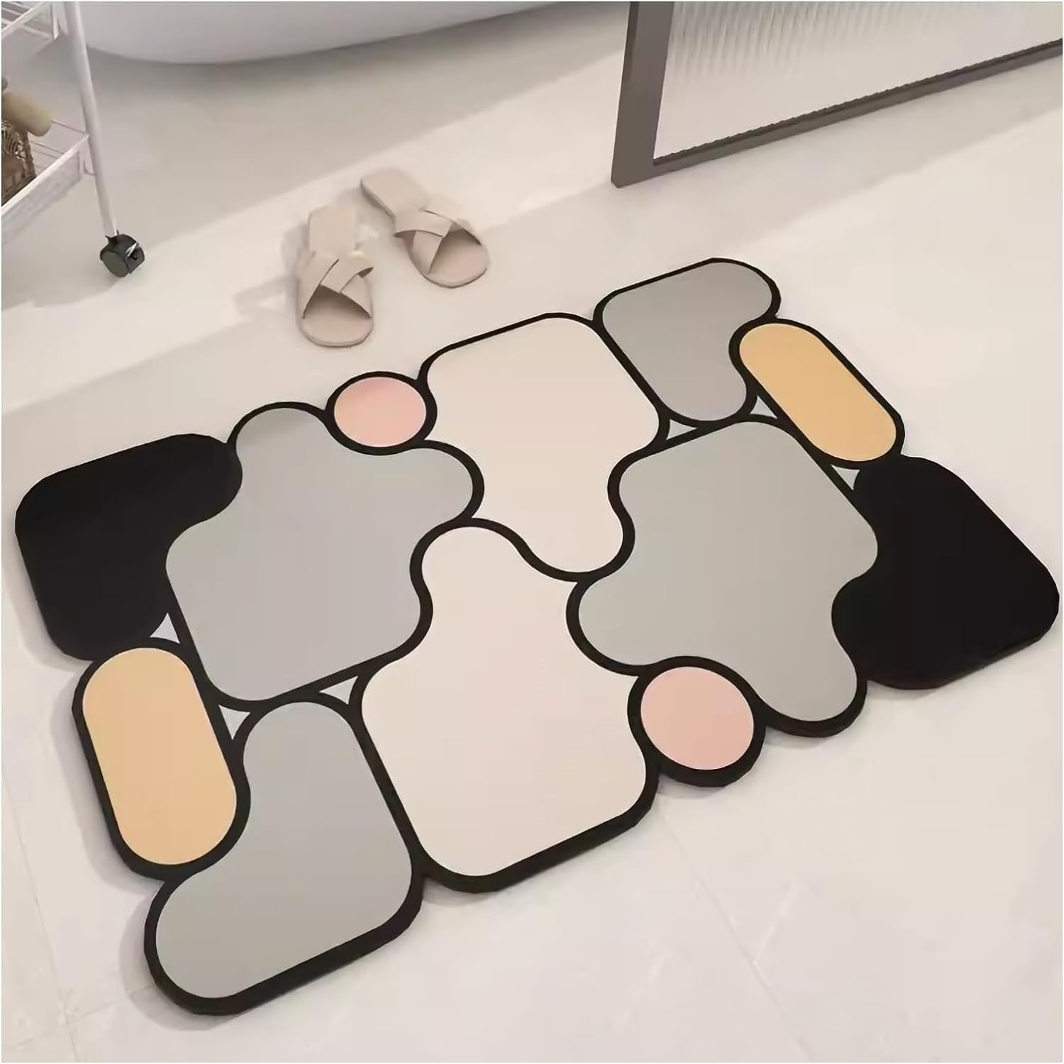 SHOPPOSTREET Super Absorbent Bath Mat 5mm Soft Quick-Drying Bathroom Mat, Washable Shower Floor Mat, Kitchen Door Mat, Rubber Non-Slip Bottom (Size : 60x40cm) (Style 1)