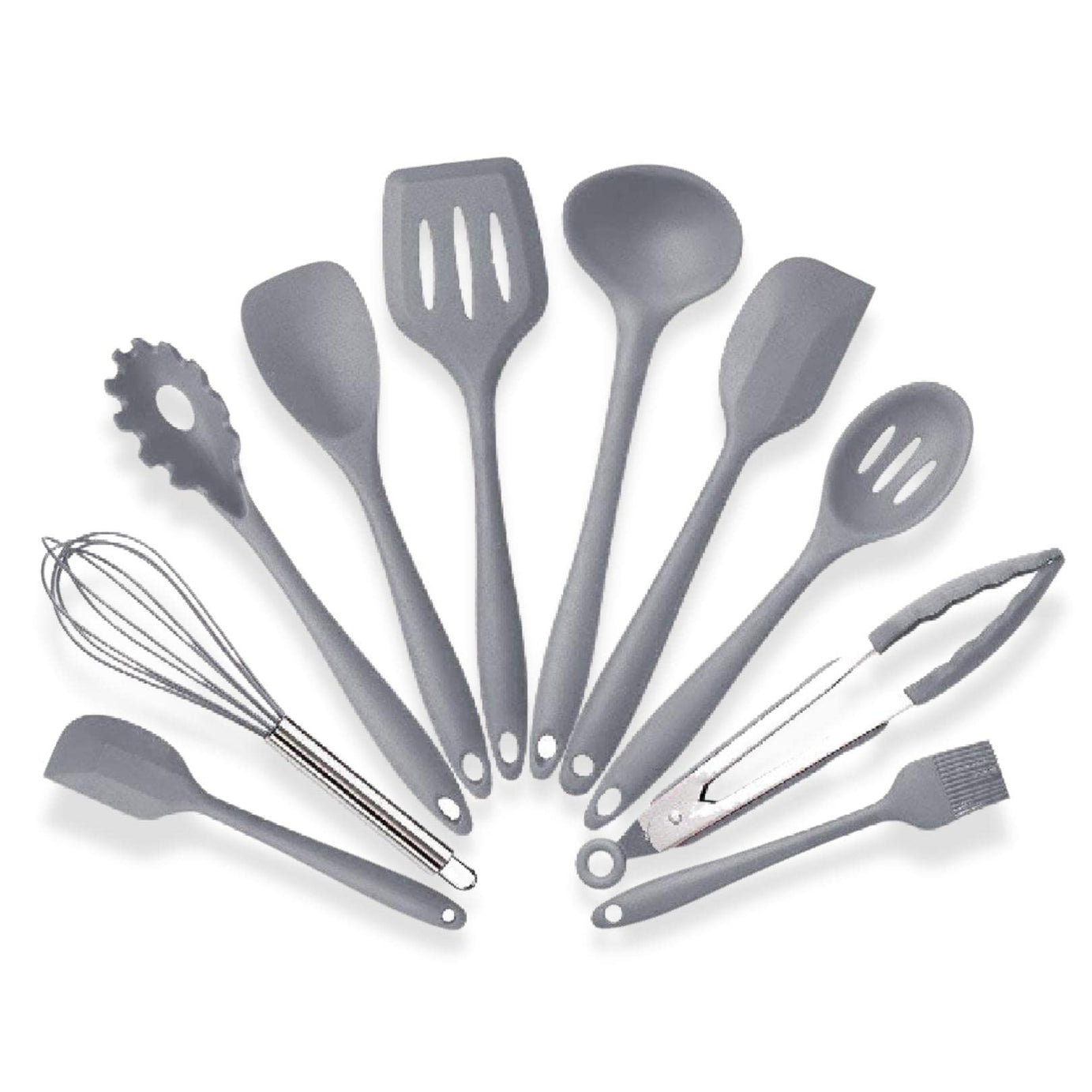 SYGA Silicone Kitchen Utensils Set, 10 Pieces Silicone Cooking & Baking Tool Sets Non-Toxic Hygienic Safety Heat Resistant (Grey)