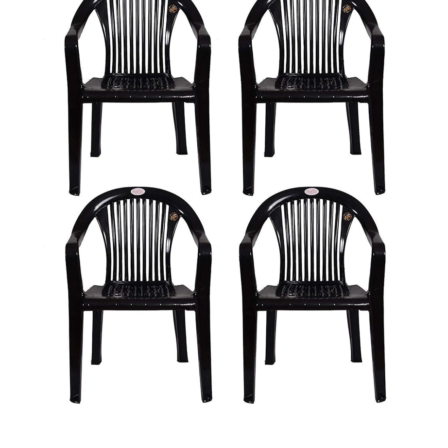 PETALS Royal Plastic Chairs Set of 4 | Visitors Office Armchair | Fiber Arm Chair for Patio/Living Room/Drawing Room/Home/Garden/Outdoor/Balcony | Bearing Capacity 150kgs, Black