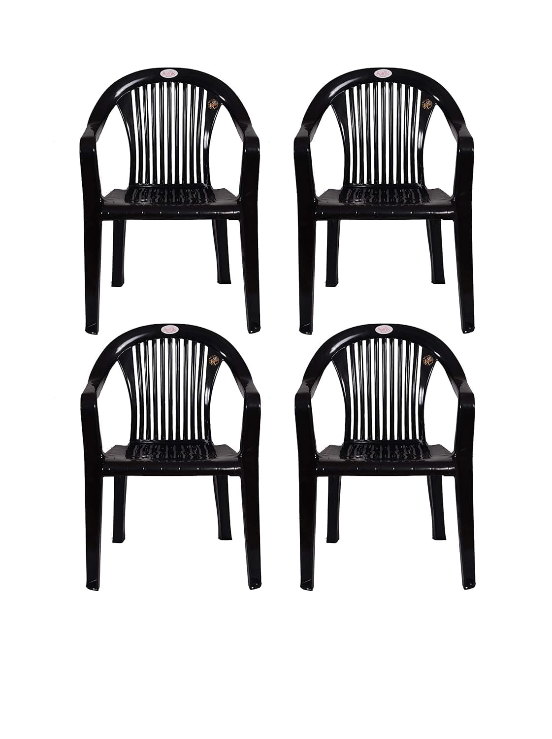 PETALS Royal Plastic Chairs Set of 4 | Visitors Office Armchair | Fiber Arm Chair for Patio/Living Room/Drawing Room/Home/Garden/Outdoor/Balcony | Bearing Capacity 150kgs, Black