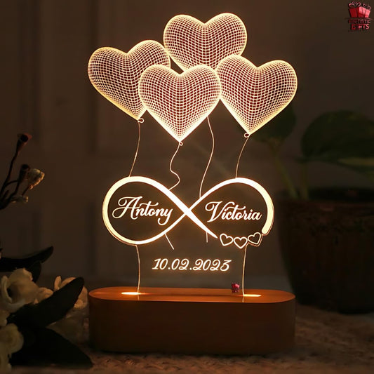 Artistic Gifts 3D Illusion Personalized LED Table Lamp for Couples| Customized Name Night Lamp for Wedding Marriage Anniversary| Wedding Return Couple Gift for Friend, Parents, Wife, Husband. Design 2