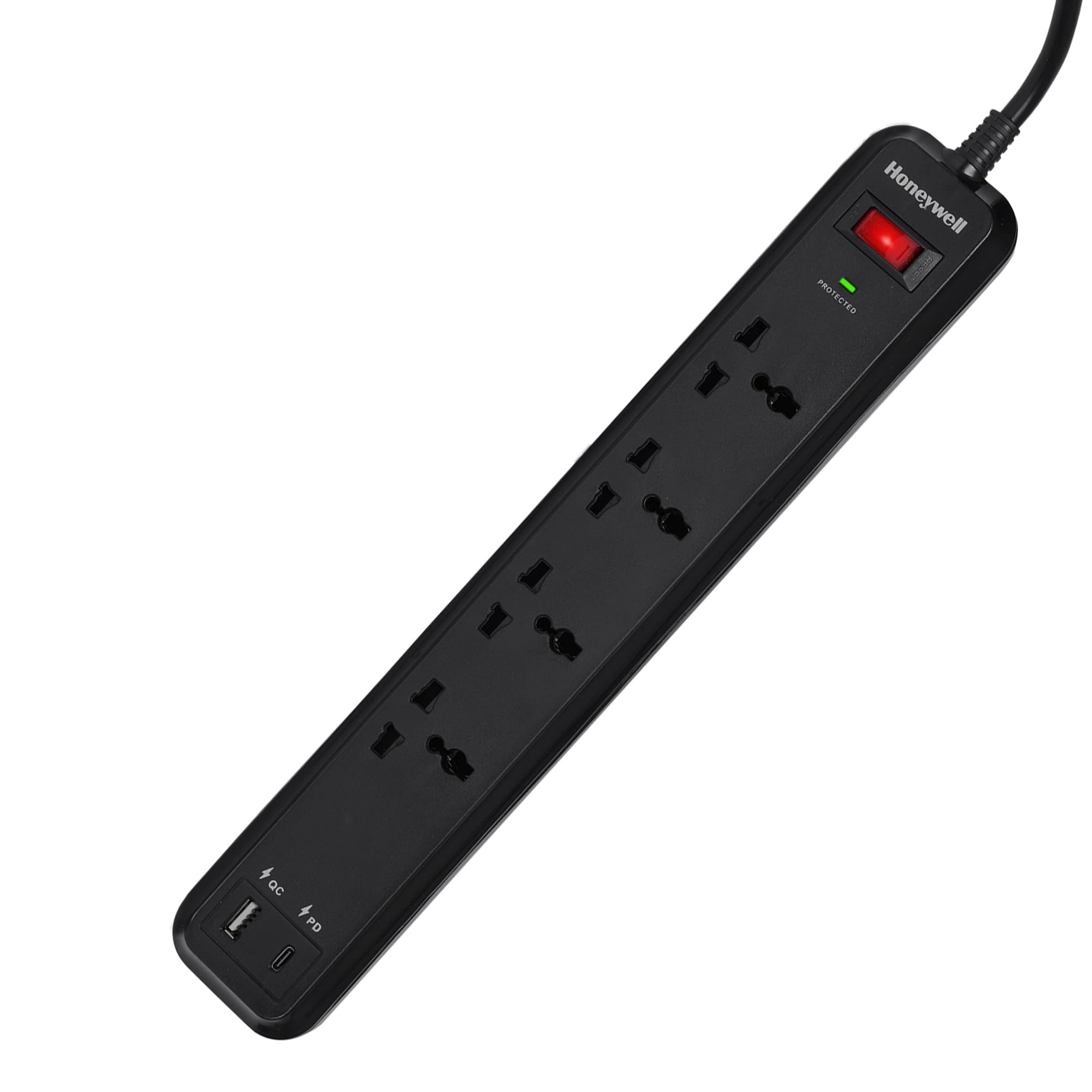 Honeywell Surge Protector/Spike Guard/Extension Board,Master Switch,4 Universal Sockets,PD18W&USB,15000Amp,2 Meter Cord,Device Secure Warranty,Automatic Overload Protection,3Year Manufacturer Warranty