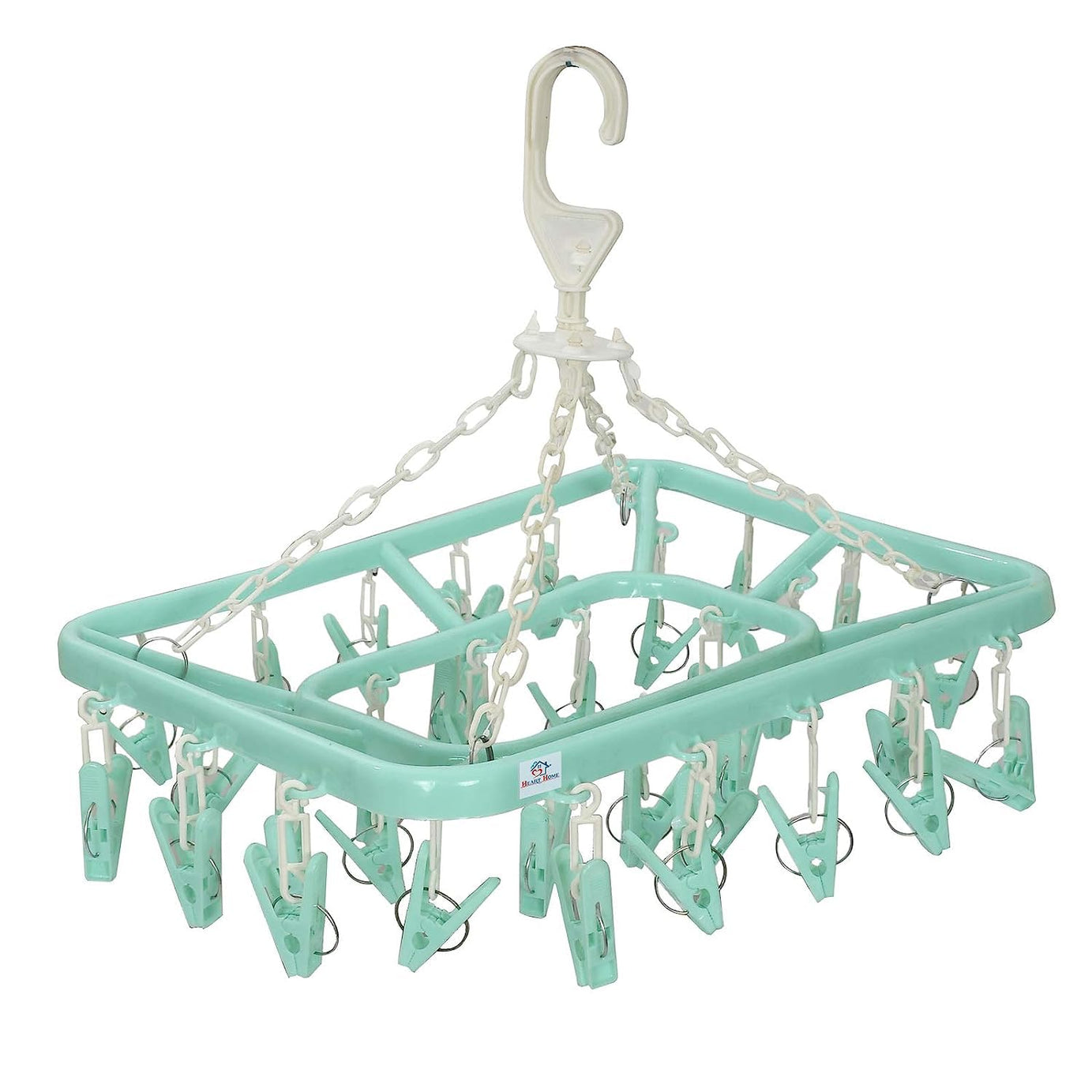 Urbane Home Pack of 1 Plastic Clothes Drying Stand|Baby Clothes Hanger with Clips|360 Degree Portable & Rotatable Clips|Folding Clothes Drying Rack|GREEN|