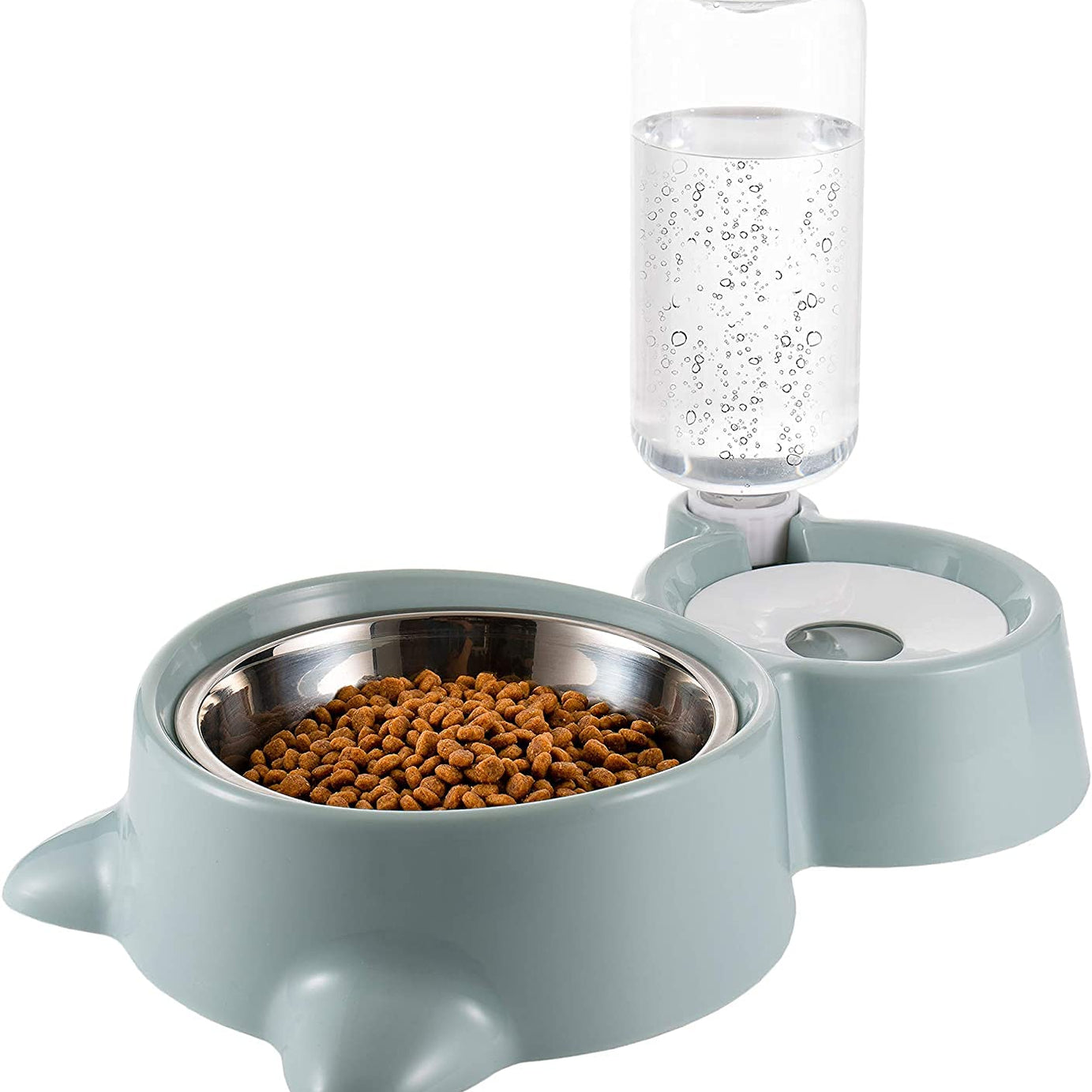 CREDLY 2 in 1 Bowl Water and Food Cat Feeder with Detachable Stainless Steel Bowl and Automatic Water Dispenser Bottle for Small Pets (Set of 1)