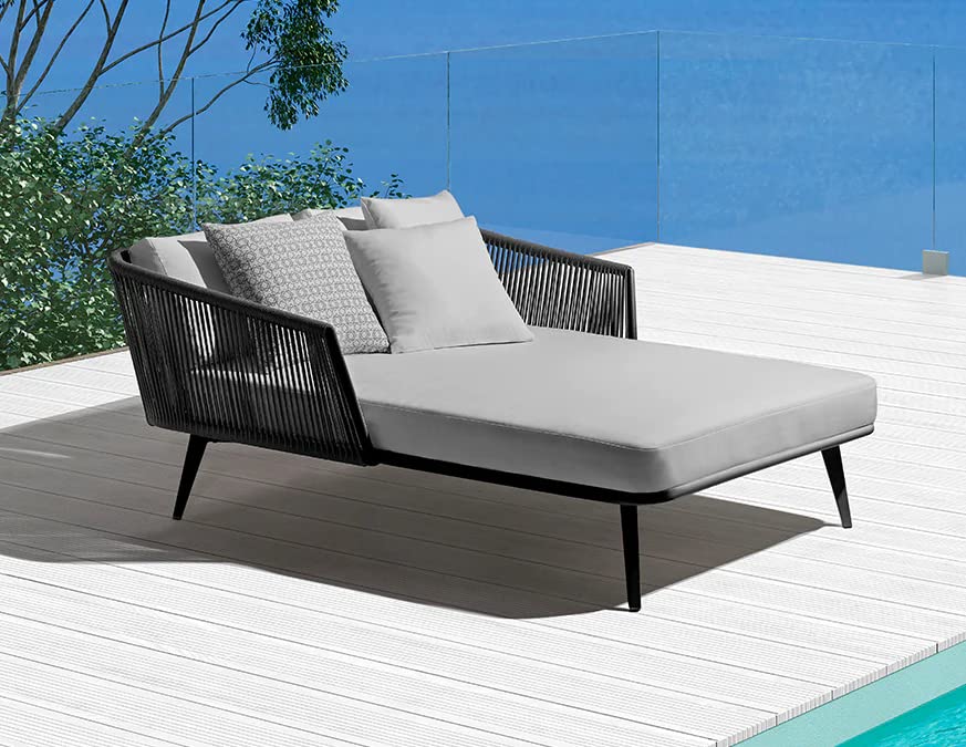 Crosley Outdoor Patio Rope Daybed/Round Sofa/Sunbade/Swimming Pool Side/Round Lounger/Sun Lounger/Garden/Terrace/Balcony/Rattan/Rope Furniture Daybed Set. (Black and Grey Color)