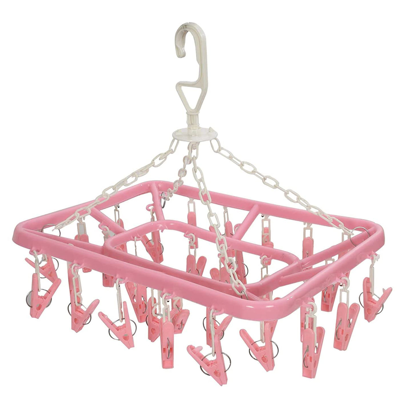 Kuber Industries Baby Clothes Hanger Rack|360 Degree Portable & Rotatable Clips|32 Clips Cloth Drying Hanger|Space Saving Travel & Durable Plastic (Pink)