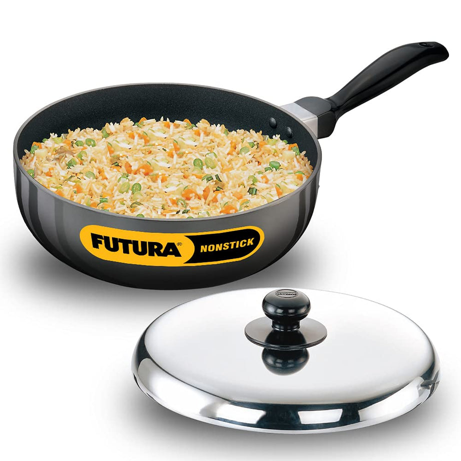 Hawkins Futura Nonstick All-Purpose Pan 2.5L, 22 cm, 3.25 mm with SS lid (Black)