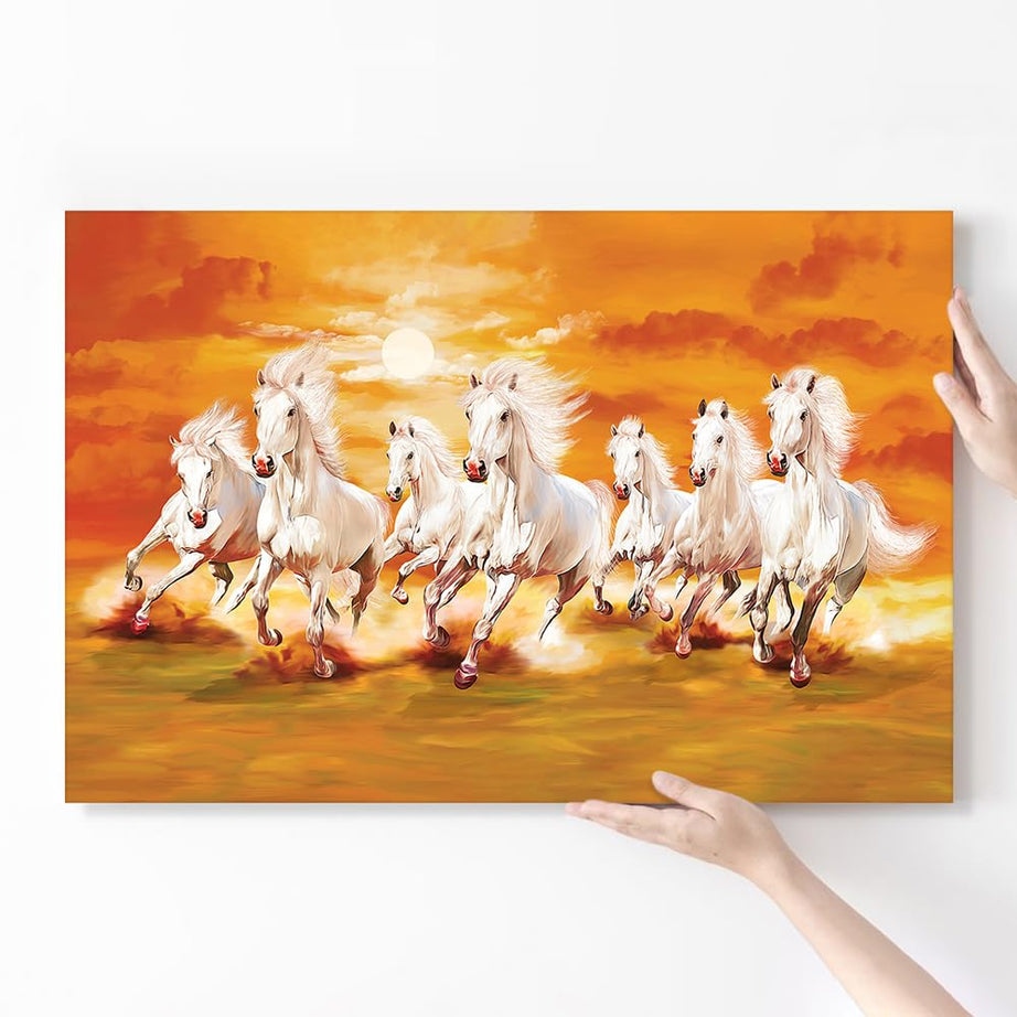 LMW 7 Horse Vastu Canvas Painting with Frame For Energize Your Space with Prosperity and Harmony | Modern Painting For Living Room, Bed Room, Office & Wall Decoration (24 x 15 inch)