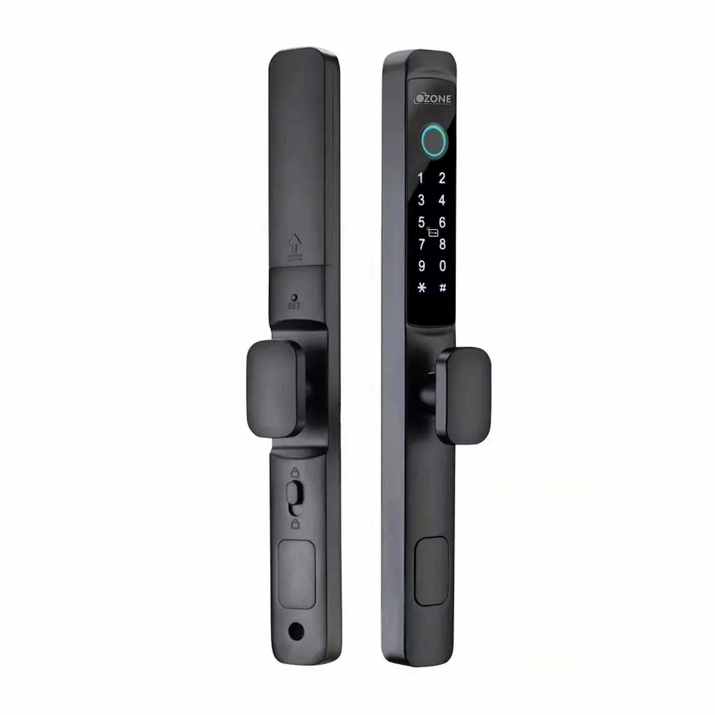 Ozone Narrow Style Smart Door Lock with Fingerprint, RFID, PIN Access & Emergency Key Access, Matt Black with 2 Year Warranty (for Sliding Doors)